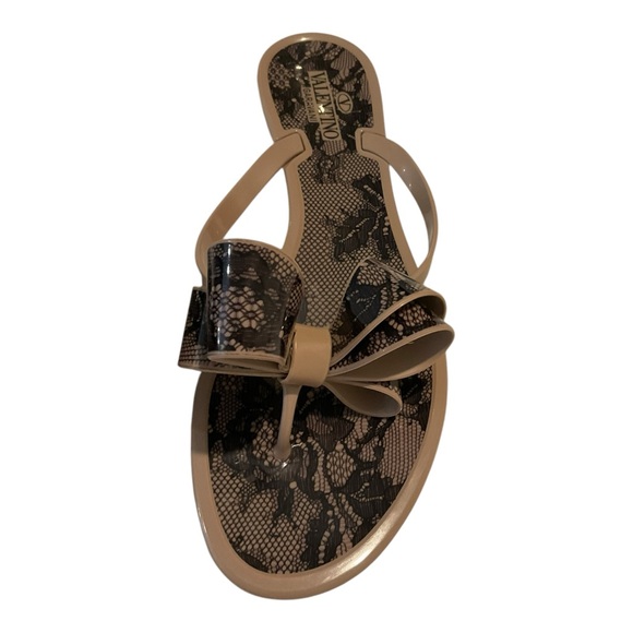 Valentino Garavani Women’s Lace Print Rubber Slides With Bow Slip On Size 39/9 - Picture 2 of 16